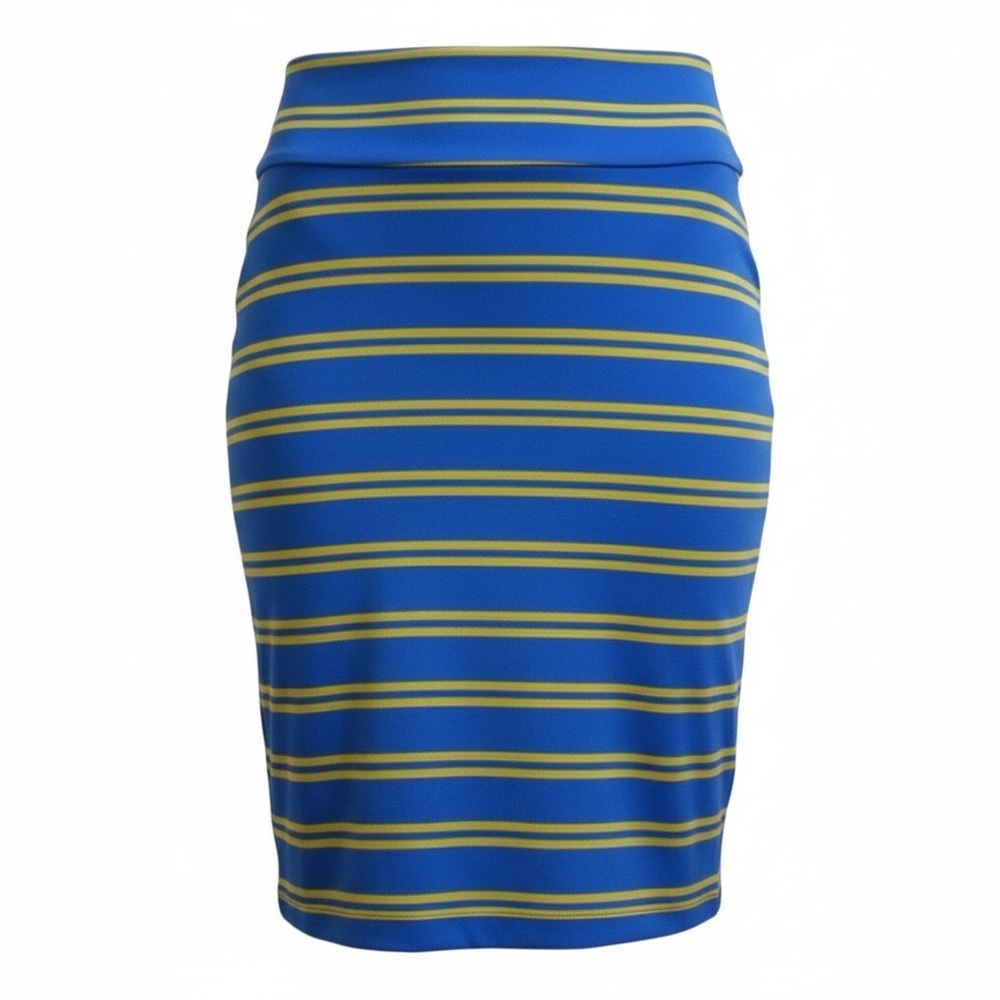 LuLaRoe Blue and Yellow Striped Pencil Skirt Cassie Size M